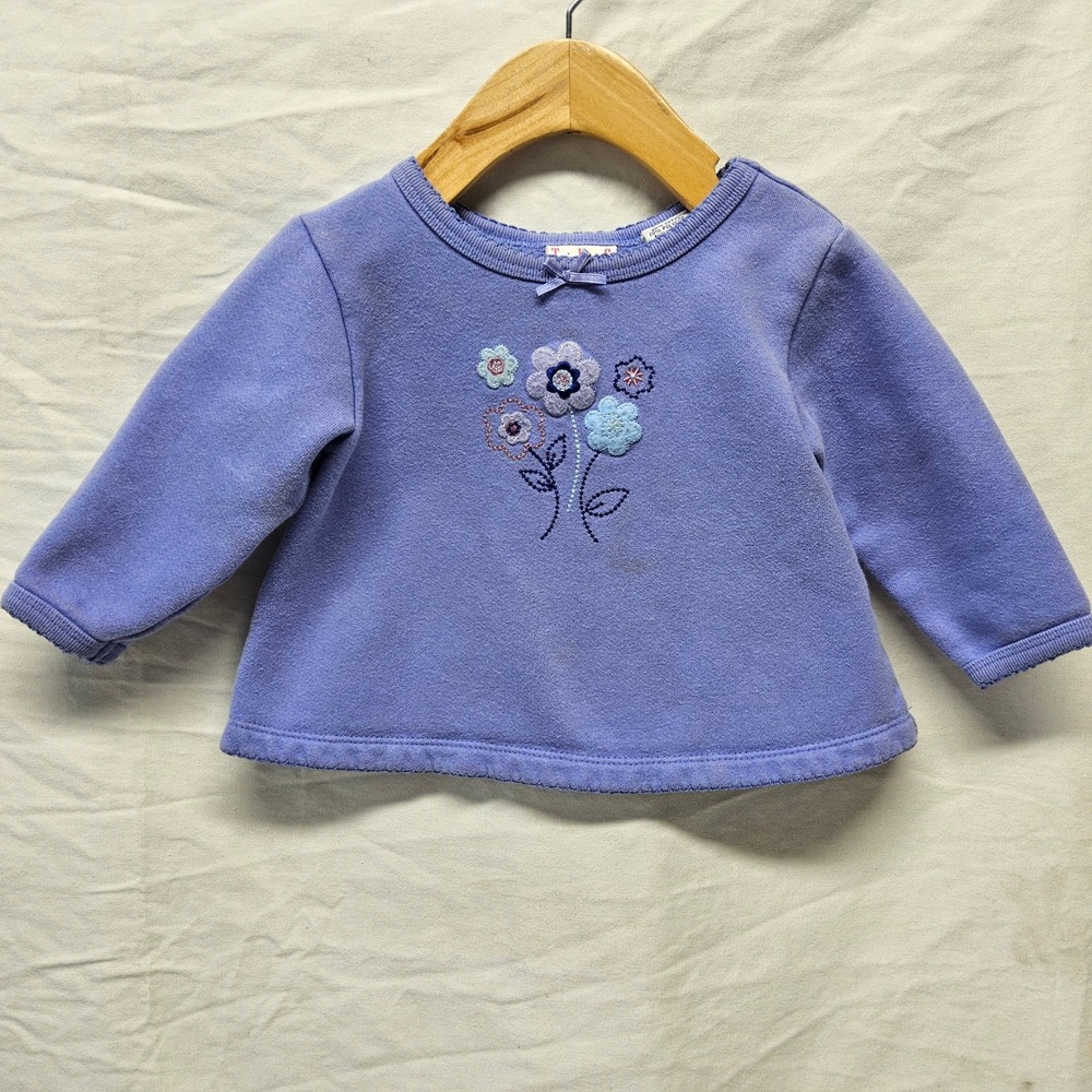 Vintage Basics Floral Sweatshirt Toddler Girl 18M Purple Embroidered